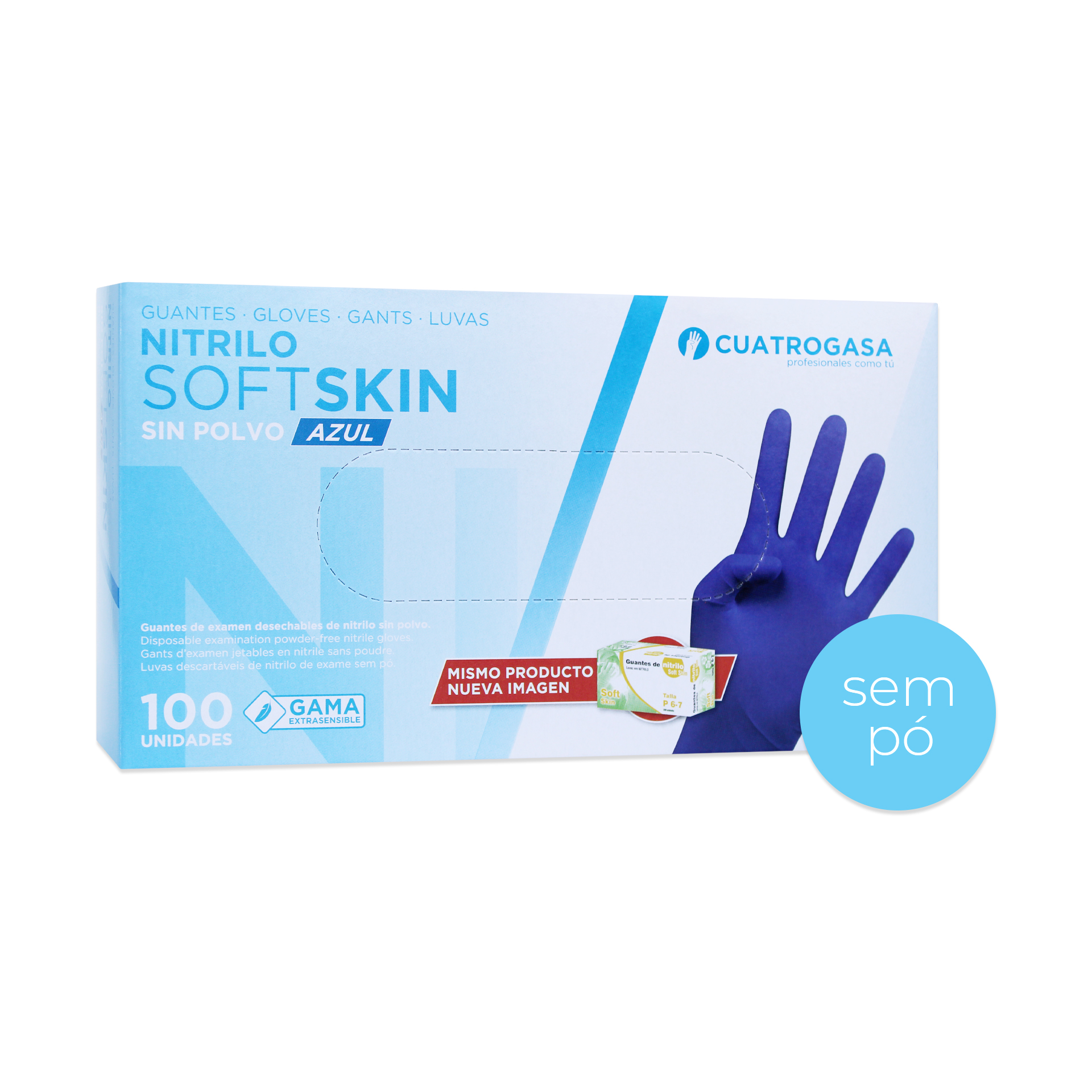 Luvas de Nitrilo sem P� Softskin Cuatrogasa - 100 unidades | Tamanho L
