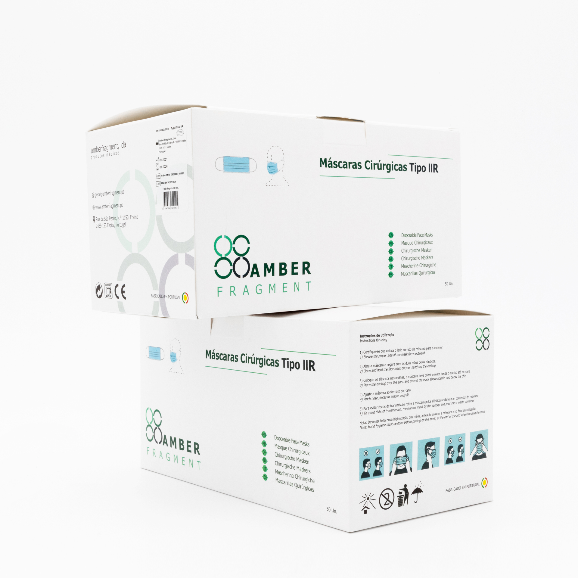 Máscaras de Proteção Cirúrgicas AmberMed - 50 unidades Máscaras de Proteção Cirúrgicas AmberMed - 50 unidades